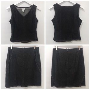 Ann Taylor LOFT Black Stretch Denim Tank & Skirt